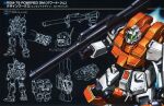  akutsu_jun&#039;ichi artist_name assault_visor bazooka_(gundam) character_name clenched_hands earth_federation english_text green_visor gundam gundam_perfect_file highres holding holding_weapon lineart machinery mecha mecha_focus mixed-language_text mobile_suit no_humans official_art powered_gm radio_antenna realistic robot scan science_fiction thrusters traditional_media weapon 