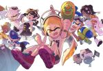  3boys 6+girls ankle_boots anniversary aqua_eyes big_man_(splatoon) bike_shorts black_boots black_dress black_gloves black_hair black_leggings black_pantyhose black_shorts blonde_hair blue_eyes blue_hair blue_shawl boots bow-shaped_hair brown_hair callie_(alterna)_(splatoon) callie_(splatoon) cap&#039;n_cuttlefish cat cephalopod_eyes chest_sarashi clenched_hand coat colored_eyelashes commentary crop_top cross-shaped_pupils crown dark-skinned_female dark_skin dress earrings english_commentary fangs fingerless_gloves flag frye_(splatoon) full_body gloves goggles goggles_on_head gomipomi grin hair_over_one_eye headphones holding holding_flag holding_weapon horizontal_pupils inkling inkling_boy inkling_girl inkling_player_character jacket jewelry judd_(splatoon) lace-up_boots leggings li&#039;l_judd_(splatoon) long_eyelashes long_hair looking_at_viewer marie_(alterna)_(splatoon) marie_(splatoon) marina_(damp_socks_feat._off_the_hook)_(splatoon) marina_(splatoon) medium_hair midriff mole mole_under_mouth multiple_boys multiple_girls navel octoling one_eye_closed one_eye_covered open_clothes open_coat open_jacket open_mouth orange_eyes orange_hair orange_jacket pantyhose parted_bangs pearl_(damp_socks_feat._off_the_hook)_(splatoon) pearl_(splatoon) pink_hair pink_shoes pointy_ears red_eyes sarashi shawl shirt shiver_(splatoon) shoes short_sleeves shorts simple_background smile sneakers splatoon_(series) splatoon_1 splatoon_3 splattershot_(splatoon) strapless strapless_dress sunglasses swept_bangs symbol-shaped_pupils t-shirt tentacle_hair tilted_headwear tinted_eyewear twintails very_long_hair weapon white_background white_boots white_coat white_hair white_pantyhose white_shirt yellow-tinted_eyewear yellow_dress yellow_eyes yellow_shawl yellow_shirt 