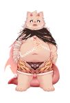  2022 anthro balls barely_visible_balls barely_visible_genitalia belly big_belly canid canine cape clothing demon genitals hi_res horn humanoid_hands kemono male mammal moobs navel overweight overweight_male simple_background solo underwear yimingsama 