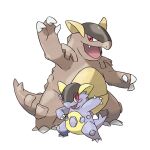  arm_up artist_request blush blush_stickers bright_pupils check_artist claws fangs kangaskhan mega_kangaskhan mega_pokemon mother_and_child no_humans nostrils official_art open_mouth pokemon pokemon_(creature) pokemon_focus pokemon_xy red_eyes smile standing sugimori_ken third-party_source transparent_background white_pupils 