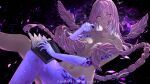  1girl absurdres bare_shoulders breasts cleavage collarbone completely_nude floating_headgear headgear highres ishmael_(pgr) kuroroui large_breasts long_hair looking_at_viewer low-braided_long_hair low-tied_long_hair navel no_bra no_undershirt nude punishing:_gray_raven purple_eyes purple_hair purple_light simple_background solo space thighs very_long_hair 