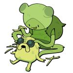 adventure_time ambiguous_gender backpack blep button_(fastener) button_eyes canid canine canis cartoon_network character_doll clothing discount-supervillain domestic_dog elemental_creature elemental_humanoid fern_(adventure_time) flora_fauna green_body hat headgear headwear humanoid jake_the_dog mammal plant plant_humanoid shirt sitting solo tongue tongue_out topwear