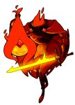 adventure_time armor cartoon_network discount-supervillain elemental_creature elemental_humanoid female fire fire_creature fire_humanoid flame_princess flaming_hair flaming_sword forehead_gem gem glowing glowing_eyes hi_res humanoid knight melee_weapon not_furry pseudo_hair severed_body_part severed_head smile solo sword warrior weapon