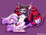  angel_dust anthro arachnid arthropod balls bodily_fluids clothing demon domestic_cat dripping duo eye_contact felid feline felis footwear fuzzy_balls genital_fluids genitals hazbin_hotel hi_res holding_legs_up holding_up_partner husk_(hazbin_hotel) looking_at_another male mammal multi_limb overweight penis precum precum_drip raised_leg roomwithavoid socks spider wings 