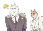  2022 anthro biped boli64760785 brown_body canid canine canis clothing dreamworks duo illumination_entertainment jimmy_crystal male mammal mr._wolf_(the_bad_guys) necktie shirt simple_background sing_(movie) suit text the_bad_guys topwear white_body wolf 