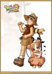  1boy 1girl amy_(in_dream_world) ankle_boots archived_source arrow_(symbol) backpack bad_source bag bare_arms bare_shoulders belt belt_buckle bird black_eyes black_hair black_outline black_wings blush boots border brown_boots brown_border brown_hat brown_shorts buckle child clenched_teeth collared_shirt company_name copyright_name copyright_notice crescent_moon crow double_bun eliot_(in_dream_world) english_text feathered_wings grey_eyes hair_bun hat hat_belt holding holding_staff in_dream_world jpeg_artifacts legs_apart logo looking_at_viewer moon official_art open_belt open_clothes open_mouth open_shirt orange_bag orange_hair orange_romper outline plaid_clothes plaid_shirt pointing pointing_at_self popcorn_kang projected_inset red_shirt rope second-party_source shirt shoes short_hair shorts sleeves_pushed_up staff standing star_(symbol) string sun sweatdrop teeth white_background white_shirt wing_collar wings yellow_shoes yellow_sleeves 