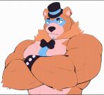  &lt;3 0rnix 2022 2d_animation animated anthro biceps big_muscles blep blinking blush bodily_fluids bow_tie bracelet clothed clothing crossed_arms cute_expression dialogue dialogue_box disembodied_hand ear_piercing ear_ring emanata english_text eyebrows facial_markings five_nights_at_freddy&#039;s five_nights_at_freddy&#039;s:_security_breach frown fur glamrock_freddy_(fnaf) hat head_markings headgear headwear jewelry looking_at_viewer loop male mammal markings muscular muscular_anthro muscular_male open_mouth pecs petting piercing question_mark scottgames short_playtime smile solo spiked_bracelet spikes sweat sweatdrop talking_to_viewer teeth text tongue tongue_out top_hat topless topless_anthro topless_male tuft ursid video_games 