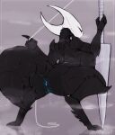 2024 2_horns ankle_spikes anthro anus arachnid arm_spikes arthropod arthropod_abdomen back_spikes big_breasts big_butt black_body black_breasts black_butt black_eyes black_hands black_legs blue_anus blue_blush blue_pussy blush blush_lines bodily_fluids breasts butt crouching digital_media_(artwork) dripping elbow_spikes english_text exoskeleton female fingers floor genital_fluids genitals hi_res holding_melee_weapon holding_object holding_polearm holding_spear holding_weapon hollow_knight horn hornet_(hollow_knight) insect leg_spikes melee_weapon nail_(weapon) non-mammal_breasts nude plagueburd polearm presenting presenting_hindquarters pussy pussy_juice_drip reflection reflective_floor shoulder_spikes silk solo spear spider spikes spikes_(anatomy) steam stinger string team_cherry text thick_thighs vaginal_fluids weapon wet white_head