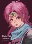  1girl brown_eyes circlet closed_mouth copyright_name dragon_quest dragon_quest_dai_no_daibouken long_hair looking_at_viewer maam pink_hair shiroton_(kazamineko) simple_background smile solo 