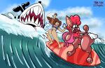 after_transformation bat bent_over big_breasts big_butt bikini bikini_bottom bikini_thong bikini_top breasts brown_body brown_fur buckteeth bulge butt cartoon_eyes cartoon_gloves cartoon_physics clothing curvy_figure ear_piercing fangs female fish fizzi_the_fruit_bat fur grey_clothing hair hi_res hourglass_figure human hyper infinityartistix lagomorph leporid lips mammal marine megabat monochrome off_balance orange_clothing overalls piercing rabbit red_hair shark surfboard surfer surfing swimwear teeth thick_lips toony toony_expression toony_eyes topwear transformation tube_top two-piece_swimsuit