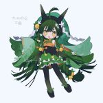  1girl ahoge black_pantyhose black_sandals blush braid bright_pupils commentary_request detached_sleeves fangs frilled_skirt frills full_body green_hair green_skirt green_sleeves hibi89 japanese_clothes kimono long_hair ogerpon open_mouth orange_kimono pantyhose personification pokemon sandals simple_background skirt sleeveless sleeveless_kimono solo star-shaped_pupils star_(symbol) symbol-shaped_pupils venus_symbol very_long_hair white_background white_pupils yellow_eyes 