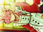  1boy :3 androgynous animal_ears arms_at_sides blurry blurry_background c54chu0113 closed_mouth cowboy_shot ensemble_stars! fox_boy fox_ears highres himemiya_tori himemiya_tori_(koikoi_love_cafe) indoors kemonomimi_mode koi_koi_cafe_(ensemble_stars!) looking_at_viewer male_focus pink_hair sideways solo 