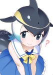  ? absurdres animal_ears black_hair blonde_hair blowhole blue_eyes blue_hair blush bow breasts cetacean_tail clueless commentary common_dolphin_(kemono_friends) dolphin_girl dorsal_fin downblouse dress fins fish_tail from_above grey_hair highres kemono_friends kemono_friends_3 masuyama_ryou multicolored_hair sailor_collar shirt short_hair sleeveless small_breasts smile tail white_hair 