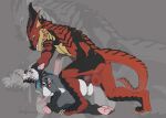 american_opossum anthro balls claws dragon feet female fur furry_tail genitals hi_res male male/female mammal marsupial mythological_creature mythological_scalie mythology red_body red_scales reptile scales scalie side_view tail yeen_shield