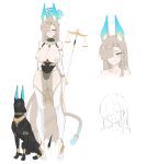  1girl absurdres alternate_costume animal_ear_fluff animal_ears asuna_(blue_archive) black_leotard blonde_hair blue_archive blue_eyes blush breasts closed_mouth detached_sleeves dog dog_ears dog_girl dog_tail grin hair_over_one_eye highres holding holding_staff large_breasts leotard long_hair pink_shoes shoes sidelocks smile solo staff tail thighhighs weighing_scale weiiew white_sleeves white_thighhighs 