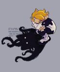  1boy 39_uxue blonde_hair cat_shadow_puppet_(meme) commentary_request different_shadow full_body grey_background highres inkling inkling_boy inkling_player_character jacket looking_at_viewer male_focus medium_hair meme pink_eyes pointy_ears shoes simple_background solo splatoon_(series) splatoon_3 squatting tentacle_hair tentacles watermark white_jacket white_shoes 