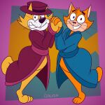 1:1 2024 anthro artist_name bathrobe black_eyes black_nose clothing dc_comics digital_media_(artwork) domestic_cat duo felid feline felis fur gavanzude green_bathrobe green_clothing green_robe hair hand_holding hanna-barbera hat headgear headwear hi_res krypto_the_superdog looking_at_viewer male mammal multicolored_body multicolored_clothing multicolored_fur orange_body orange_ears orange_fur orange_hair pose purple_bathrobe purple_clothing purple_hat purple_headwear purple_robe raised_leg robe smile streaky_the_supercat teeth text top_cat top_cat_(series) two_tone_bathrobe two_tone_body two_tone_clothing two_tone_fur two_tone_hat whiskers white_body white_fur yellow_body yellow_ears yellow_fur