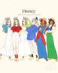  6+girls animification dewey_duck donald_duck dress genderswap hat highres huey_duck humanization jose_carioca long_hair long_sleeves looking_at_viewer louie_duck meecosme mickey_mouse_&amp;_friends multiple_girls open_mouth panchito_pistoles ponytail red_hair shirt short_hair short_ponytail simple_background smile the_three_caballeros 