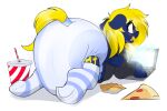 3:2 absurd_res big_diaper blonde_hair blue_body blue_diaper blush clothed clothing computer cutie_mark czu diaper drinking_straw electronics equid equine fan_character female feral food footwear hair hasbro hi_res hoodie laptop legwear mammal my_little_pony mythological_creature mythological_equine mythology naveen_numbers pattern_clothing pattern_footwear pattern_legwear pattern_socks pegasus pizza simple_background socks soda_cup solo striped_clothing striped_footwear striped_socks stripes tail topwear wearing_diaper white_background white_diaper wings yellow_tail