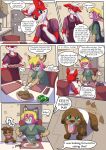  2014 anthro babystar biped clothing comic detailed_background dialogue diaper english_text eyes_closed felid feline female feral fur group hair hi_res lynx mammal shirt sitting standing star_(babystar) text topwear trio 