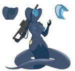 2025 absurd_res ammunition anthro apode big_breasts blue_body breasts clothed clothed_anthro clothed_female clothing digital_media_(artwork) draconcopode female grey_clothing grey_latex grey_skinsuit gun hi_res holding_gun holding_object holding_ranged_weapon holding_rifle holding_weapon latex latex_clothing latex_skinsuit legless looking_at_viewer naga ranged_weapon reptile rifle scalie serpentine skinsuit snake snake_hood solo tight_clothing treyer weapon yellow_sclera
