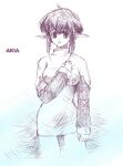  1girl 2000s_(style) aria_(diabolique) bad_id breasts cowboy_shot diabolique greyscale long_sleeves looking_at_viewer lowres medium_breasts monochrome pointy_ears short_hair sketch solo sweater tachibana_sakuya_(matsurika) turtleneck turtleneck_sweater 