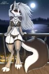 3_toes absurd_res anthro big_breasts biped bottomwear bra breasts camel_toe canid canid_demon canine claws clothed clothing collar demon digital_media_(artwork) digitigrade feet female female_anthro finger_claws fur hair hellhound helluva_boss hi_res hindpaw legwear light lingerie link6432 looking_at_viewer loona_(helluva_boss) mammal moon moonlight mythological_canine mythological_creature mythology night nipples outside panties paws piercing red_sclera simple_background sky smile solo stockings tail toe_claws toes topwear translucent translucent_clothing underwear white_body white_fur
