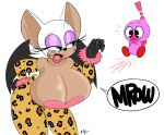  :3 ambiguous_gender animal_print anthro armor armwear bat_wings bent_over big_breasts big_ears big_wings black_clothing black_eyebrows black_eyelashes black_eyes black_gloves black_handwear black_nose black_pupils black_wings blush blushing_profusely bodily_fluids breastplate breasts chao_(sonic) chiropteran clawroline claws cleavage cleavage_overflow closed_smile clothed clothing cosplay countershading covering covering_mouth cute_fangs dialogue duo elbow_gloves english_text exclamation_point eyebrows eyelashes eyeshadow fangs female floating flying footwear fur glistening glistening_breasts glistening_eyes glistening_nose glitter gloves green_eyes hair hand_on_hip hand_on_own_hip handwear hanging_breasts hi_res huge_breasts kirby kirby_(series) leopard_print lips lipstick long_eyelashes looking_at_another makeup mammal membrane_(anatomy) membranous_wings meow meowing multicolored_body nails nervous nervous_smile nintendo open_mouth open_smile ota_(artist) pink_body pink_lips pink_lipstick pink_skin pink_tongue pink_wings pupils purple_eyeshadow raised_eyebrow red_clothing red_footwear red_shoes rouge_the_bat sega sharp_claws sharp_nails shoes signature simple_background small_tail small_wings smile sonic_the_hedgehog_(series) speech_bubble standing sweat sweatdrop tan_body tan_countershading tan_inner_ear tan_skin teasing teeth teeth_showing text thick_bottom_lip thick_thighs tongue two_tone_body video_games watermark whiskers white_background white_body white_ears white_fur white_hair white_head wide_hips wings 