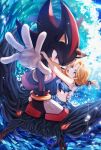  1boy 1girl black_fur blonde_hair blue_eyes body_fur doom_surf full_body furry furry_male highres looking_at_viewer maria_robotnik ocean red_fur shadow_the_hedgehog sonic_(series) sonic_generations sonic_x_shadow_generations surfing tondamanuke white_fur 