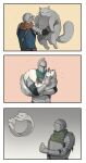 alvina ambiguous_gender armor ashen_one bearer_of_the_curse chosen_undead clothing comic dark_souls digital_media_(artwork) domestic_cat duo felid feline felis female feral fromsoftware fur handwear headgear helmet hi_res holding_another human knight mammal noru0217 simple_background size_difference standing sweet_shalquoir tail warrior