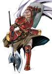  1boy agahari arm_shield armor armored_boots beard boots commentary_request duessel_(fire_emblem) facial_hair fire_emblem fire_emblem:_the_sacred_stones full_beard holding holding_weapon male_focus mustache old old_man open_mouth red_armor simple_background solo weapon white_background 