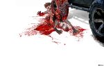  accident anthro blood bodily_fluids death digital_media_(artwork) gore guts hi_res intestines jeep jeffusherb male mammal organs pixel_(artwork) procyonid raccoon solo victim wheels 