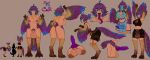  1girl ahoge animal_ears animal_penis ass bird_ears bird_legs bird_tail blue_feathers blue_hair breasts brown_background character_name claws colored_tongue commentary commission crotchless_shorts english_commentary feathered_wings feathers futa_without_pussy futanari hair_between_eyes hair_intakes harpy highres knotted_penis large_breasts large_penis large_testicles long_tongue monster_girl multicolored_hair multicolored_wings multiple_views neck_fur nipples original penis precum purple_feathers purple_hair purple_penis purple_tongue reference_sheet saddle scar_on_hip seraziel sharp_teeth simple_background tail talons tan teeth testicles tongue uncensored very_long_tongue winged_arms wings yellow_eyes 