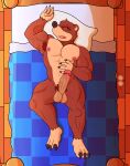  absurd_res anthro armpit_hair balls banjo-kazooie banjo_(banjo-kazooie) bed bed_sheet bedding bedroom blush body_hair brown_body brown_fur dg254 digital_media_(artwork) erection fur furniture genitals hair hi_res humanoid_genitalia male male/male mammal muscular muscular_anthro muscular_male nipples nude pecs penis pillow pubes rareware sleeping solo ursid video_games 