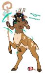 2025 5_fingers accessory antlers beverage beverage_can breasts cola dani_(sutagaki) deer deer_taur dialogue digital_media_(artwork) electronics english_text female fingers flower flower_in_hair freckles hair hair_accessory hi_res holding_object holding_phone holding_staff horn magic mammal mammal_taur navel nipples nude open_mouth phone plant simple_background soda solo species_transformation staff sutagaki tail taur teats text transformation white_background