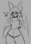 annoyed anthro bat bat_wings bedroom_eyes belly big_ears binx(bratbat) bodily_fluids body_hair brattybattsy clothing clothing_pull complaining dialogue ear_piercing eyewear facial_piercing fangs female glasses hair happy_trail hi_res lip_piercing long_hair mammal membrane_(anatomy) membranous_wings messy_hair monochrome narrowed_eyes nose_piercing notched_ear panties piercing seductive shirt solo solo_focus speech_bubble steam sweat sweatdrop sweaty_belly sweaty_body sweaty_face sweaty_legs tank_top teeth text thick_thighs topwear tugging_clothing underwear wearing_glasses wings