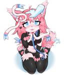 1:1 2025 absurd_res ambiguous_gender ambiguous_species anthro bezimotodol blue_eyes blush blush_lines bow_(anatomy) breasts claws clothing collar disembodied_hand duo eeveelution eyebrow_through_hair eyebrows eyelashes female fur generation_6_pokemon hair headpat hi_res inner_ear_fluff kneeling leash leashed_collar legwear navel nintendo pawpads paws pink_body pink_fur pink_hair pokemon pokemon_(species) ribbons_(anatomy) signature simple_background sylveon tail tail_motion tailwag tongue tongue_out translucent translucent_hair tuft