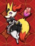  animal_genitalia animal_penis anthro big_butt black_body black_fur bottomless braixen butt clothed clothing crossdressing fur genitals hi_res legwear lkiws maid_uniform male nintendo open_mouth penis pok&eacute;mon pok&eacute;mon_(species) rear_view red_eyes solo thick_thighs uniform video_games yellow_body yellow_fur 