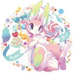 1:1 anthro blue_eyes candy candy_hearts chest_tuft cinamoncune dessert digital_drawing_(artwork) digital_media_(artwork) female food fur giant_candy giant_food green_inner_ear hi_res inner_ear_fluff japanese_text lagomorph leporid lollipop long_ears lying mammal on_back paws pink_body pink_fur rabbit razu_(sherbert_shenanigans) semi-anthro shaded sherbert_shenanigans short_tail smile solo sparkles sparkling_eyes sweets tail text tuft white_body white_fur white_inner_ear_fluff