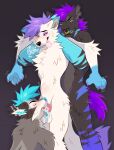 anal anal_penetration anthro anthro_on_anthro anthro_penetrated anthro_penetrating anthro_penetrating_anthro arm_tuft black_body black_fur black_nose blue_eyes blue_hair blue_nose blush canid canine chest_tuft elbow_tuft eyes_closed facial_piercing fur gloves_(marking) grey_body grey_fur group hair hi_res male male/male male_anthro male_penetrated male_penetrating male_penetrating_male mammal markings narrowed_eyes nose_piercing nose_ring nude obscured_penetration open_mouth oral oral_penetration orange_eyes penetration penis_in_mouth piercing pink_tongue princelykaden purple_hair purple_tail ring_piercing septum_piercing septum_ring sex short_hair standing striped_arms striped_legs tail tongue tongue_out trio tuft white_body white_fur white_tail