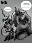 2019 alvina ambiguous_gender chosen_undead claws clothing dark_souls digital_media_(artwork) domestic_cat english_text felid feline felis female feral fromsoftware fur group hair hi_res holding_another human mammal overweight raquel_cornejo sharp_teeth simple_background sweet_shalquoir tail teeth text topwear