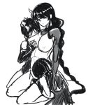  1girl 2boys absurdres armor blunt_bangs blunt_ends bodysuit breasts bridal_gauntlets closed_mouth expressionless face_to_breasts genshin_impact hand_on_another&#039;s_head hetero highres incest japanese_armor kote lap_pillow large_breasts long_hair low-braided_long_hair low-tied_long_hair mitsudomoe_(shape) mole mole_under_eye momogourami mother_and_son multiple_boys nipples raiden_shogun scaramouche_(genshin_impact) seiza shrug_(clothing) sidelocks sitting sketch tomoe_(symbol) very_long_hair wanderer_(genshin_impact) 