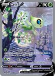  antennae artist_name blue_eyes card_(medium) celebi character_name company_name copyright_name copyright_notice english_text fairy_wings flying leaf official_art open_mouth outdoors pokemon pokemon_card pokemon_tcg smile snow snowing sparkle stairs teeziro third-party_source trading_card tree wings 