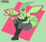  &lt;3 2022 anthro anthrofied big_breasts big_tail blazkenzxy boots breasts cleavage clothed clothing curvy_figure digital_drawing_(artwork) digital_media_(artwork) dragon eyes_closed female flygon footwear green_body hi_res nintendo pok&eacute;mon pok&eacute;mon_(species) pok&eacute;morph signature simple_background solo tight_clothing video_games wings 