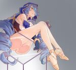  1girl absurdres against_glass anus arm_between_legs ass_on_glass ass_press bare_shoulders bellfonts blue_hair blue_hood bottomless bright_pupils claw_ring cleft_of_venus detached_sleeves drill_hair drill_sidelocks from_below genshin_impact gloves hair_over_one_eye highres hood hood_up jewelry layla_(genshin_impact) leaning_forward light_blush long_hair neck_ring parted_lips pussy pussy_on_glass quad_drills shoes sidelocks sitting solo twin_drills very_long_hair white_pupils yellow_eyes 
