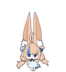  1girl absurdres animal_ear_fluff animal_ears blonde_hair blue_eyes blue_streaks chibi chibi_only dress fins fish_girl fish_tail fox_ears highres indie_virtual_youtuber koizumi_arata low_twintails multicolored_hair sameko_saba simple_background solo streaked_hair tail twintails very_long_ears virtual_youtuber white_background white_dress 