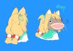  1girl absurdres ahoge animal_ears blonde_hair blue_background cat_ears catfish cropped_torso fish highres indie_virtual_youtuber low_twintails pun sameko_saba turning_head twintails virtual_youtuber zero_(muftisaili) 