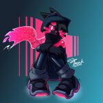 1:1 anthro canid canine clothed clothing digital_drawing_(artwork) digital_media_(artwork) franko001 hi_res latex latex_clothing latex_skinsuit looking_at_viewer male mammal neon scarf signature skinsuit solo tight_clothing