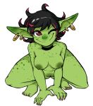 2024 black_hair breasts choker choker_only dani_(sutagaki) digital_media_(artwork) ear_piercing ear_ring erect_nipples female freckled_legs freckled_shoulders freckled_thighs freckles genitals goblin hair highlights_(coloring) humanoid humanoid_pointy_ears jewelry necklace necklace_only nipples not_furry nude one_eye_closed piercing pointy_ears red_highlights ring_piercing simple_background smile solo sutagaki vulva white_background