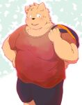  2021 anthro belly big_belly black_nose blush bottomwear clothing hi_res humanoid_hands kemono male mammal overweight overweight_male shirt shorts solo topwear ursid usu_pettan 